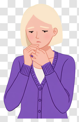 Sad Woman Thinking - Anxious Woman In Purple Cardigan Transparent PNG