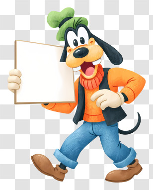 Goofy Holding Blank Signboard - Smiling Cartoon Dog Mascot Transparent PNG