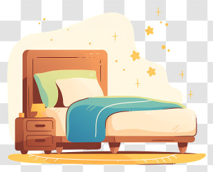 Queen Bed - Simple Cozy Bed With Nightstand Transparent PNG