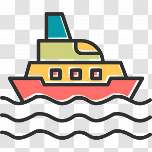 Cargo Ship - Striped Cartoon Boat Transparent PNG