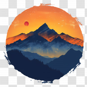 Mountains Silhouette - Vivid Mountain And Sunset Illustration Transparent PNG