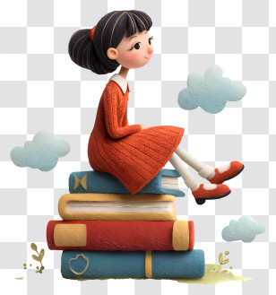 Girl On The Books - Girl Sitting On Stack Of Books Transparent PNG