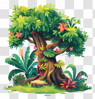 Jungle Tree - Vibrant Cartoon Tree With Foliage Transparent PNG