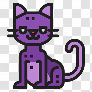 Halloween Cat - Purple Cartoon Cat Illustration In Whimsical Style Transparent PNG