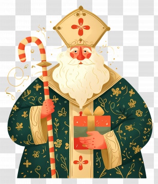 Saint Nicholas Day - Saint Nicholas With Gift And Staff Transparent PNG