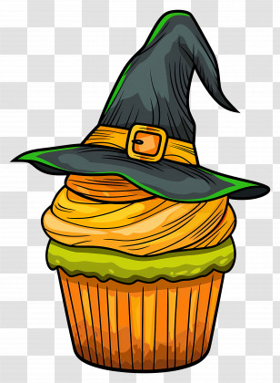 Halloween Cupcake - Halloween Cupcake With Witch Hat Decoration Transparent PNG