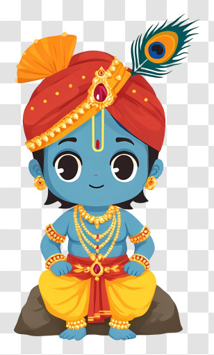 Krishna - Blue Cartoon Character Sitting With Peacock Feather Transparent PNG