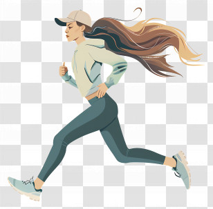 Woman Jogging - Running Woman Illustration With Flowing Hair Transparent PNG