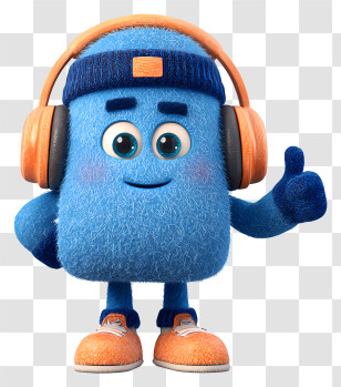Mascot Wearing Headphones - Music-Loving Blue Character Transparent PNG