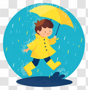 Rain Day - Child Playing In The Rain With Yellow Umbrella Transparent PNG