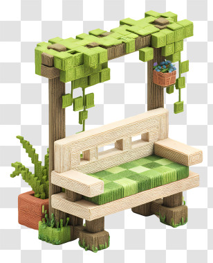 Minecraft Garden Bench - Wooden Bench With Greenery Transparent PNG
