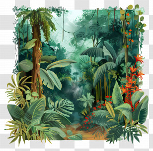 Jungle Rainforest - Tropical Jungle Scene With Dense Greenery Transparent PNG