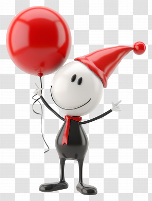 Christmas Stick Figure - Stick Figure Holding Red Balloon With Santa Hat Transparent PNG