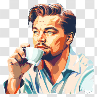 Leonardo Dicaprio - Man Drinking Coffee Illustration Transparent PNG