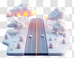 3d Road - Winter Road With Cars Transparent PNG