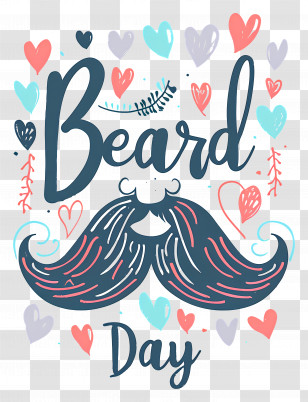 World Beard Day - Beard Day Celebration With Hearts Transparent PNG