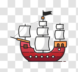 Pirate Ship - Cartoon Style Sailing Ship With Sails Transparent PNG