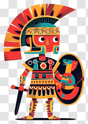 Ancient Rome Soldier - Colorful Cartoon Warrior Holding Shield And Sword Transparent PNG