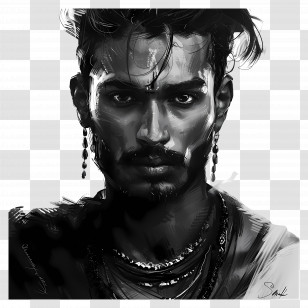 Indian Man - Serious Man Portrait With Earrings Transparent PNG