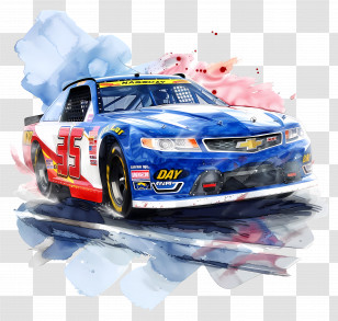 Nascar Day - Blue And White Race Car Illustration Transparent PNG