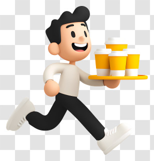 Man Server - Happy Barista Running With Coffee Transparent PNG