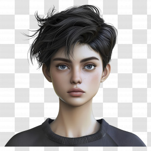 Very Short Pixie Haircuts - 3D Girl Character Portrait Transparent PNG