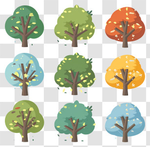 Cartoon - Cartoon Seasonal Trees In Different Colors Transparent PNG