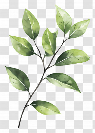 Leaf Painting - Natural Branch With Green Leaves Transparent PNG