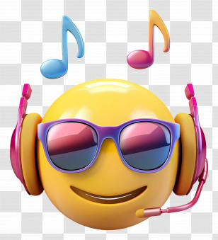 World Music Day - Smiling Emoji With Headphones And Musical Notes Transparent PNG