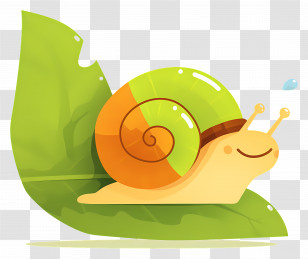 Cute Snail - Smiling Snail On Green Leaf Illustration Transparent PNG
