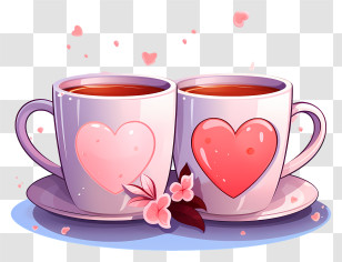 Coffee Cup - Pink Coffee Cups With Heart Design Transparent PNG