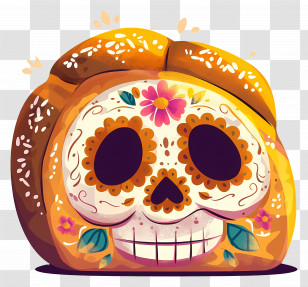 Pan De Muerto - Day Of The Dead Bread With Decorative Skull Design Transparent PNG