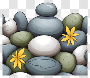 Cartoon Image - Colorful Stones With Yellow Flowers Transparent PNG