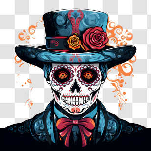 Day Of The Dead - Sugar Skull With Top Hat For Day Of The Dead Transparent PNG