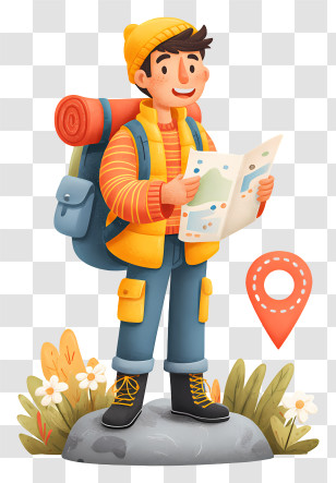 Hiker Holding Paper Map - Backpacker Reading Map Transparent PNG