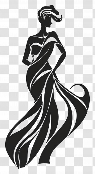 Elegant Woman Silhouette - Elegant Black And White Silhouette Of A Woman Transparent PNG