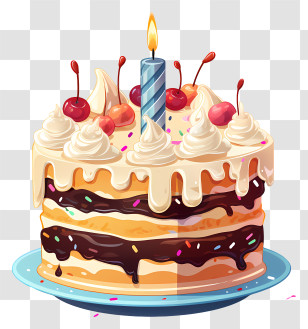 Birthday Cake - Delicious Chocolate Birthday Cake With Candle Transparent PNG