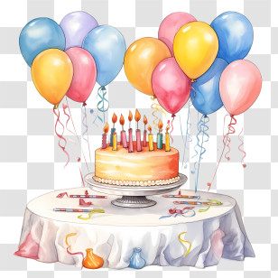 Birthday Cake - Birthday Cake With Candles And Colorful Balloons Transparent PNG