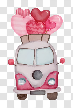 Pink Car - Van With Heart Balloons Transparent PNG