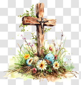 Happy Easter Cross - Illustration Of Crucifix With Easter Decorations Transparent PNG