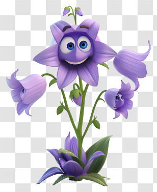3d Cartoon Flowers - Happy Animated Purple Flower Transparent PNG