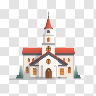 Church - Beautiful Church Building With Red Roof And Tower Transparent PNG