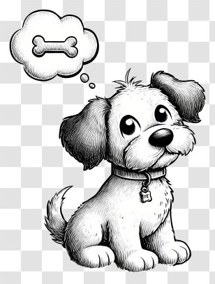Puppy Thinking Of Bone - Monochrome Dog Sketch With Bone Transparent PNG