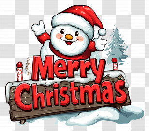 Merry Christmas - Merry Christmas Snowman And Sign Illustration Transparent PNG
