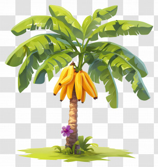Banana Tree - Tropical Banana Tree With Fruits Transparent PNG