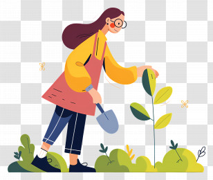 Woman Planting Trees - Gardener Tending To Plants Transparent PNG