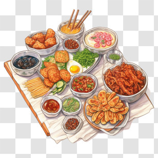 Korean Food - Variety Of Delicious Food Dishes Transparent PNG