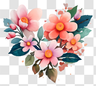 Flower Heart Painting - Bright And Beautiful Watercolor Floral Composition Transparent PNG