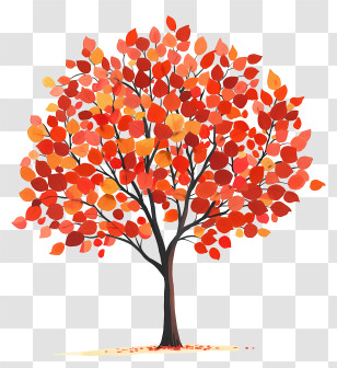Autumn Tree - Simple Red-Leaved Autumn Tree Illustration Transparent PNG