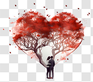 Red Leaves - Romantic Tree Art Forming A Heart Shape Transparent PNG